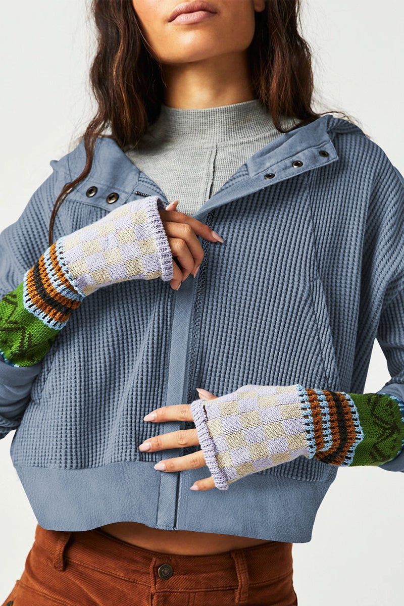 Waffle-Knit Long Sleeve Hooded Jacket - Nicole Lee Apparel