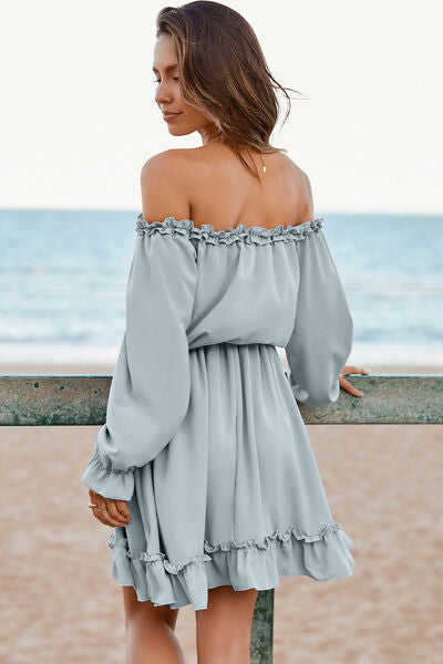 Frill Off-Shoulder Flounce Sleeve Dress - Nicole Lee Apparel