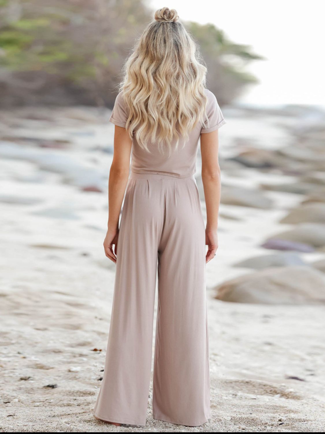 Short Sleeve T-Shirt and Wide Leg Pants Set - Nicole Lee Apparel