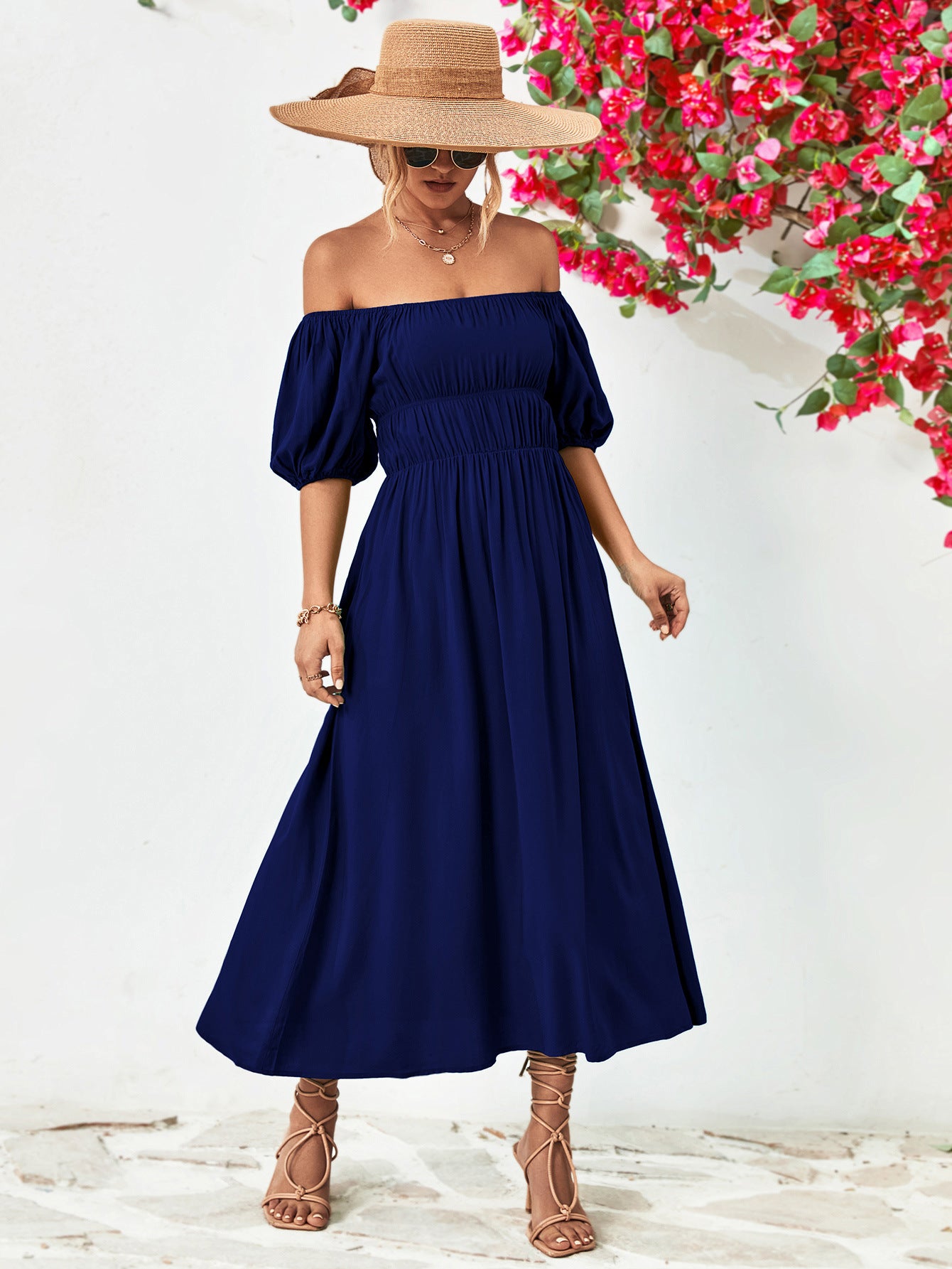 Off-Shoulder Balloon Sleeve Midi Dress - Nicole Lee Apparel