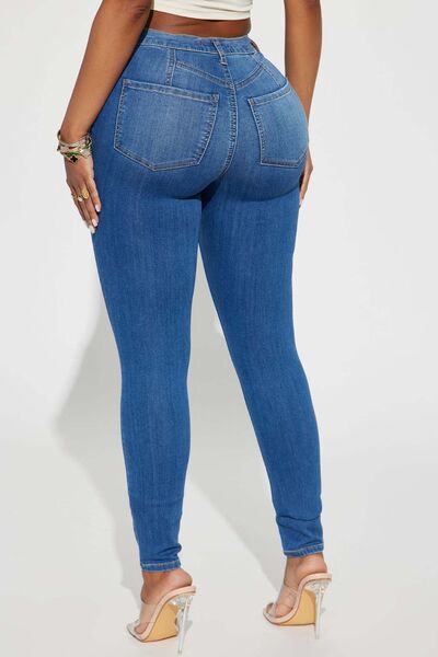 Distressed Buttoned Jeans with Pockets - Nicole Lee Apparel