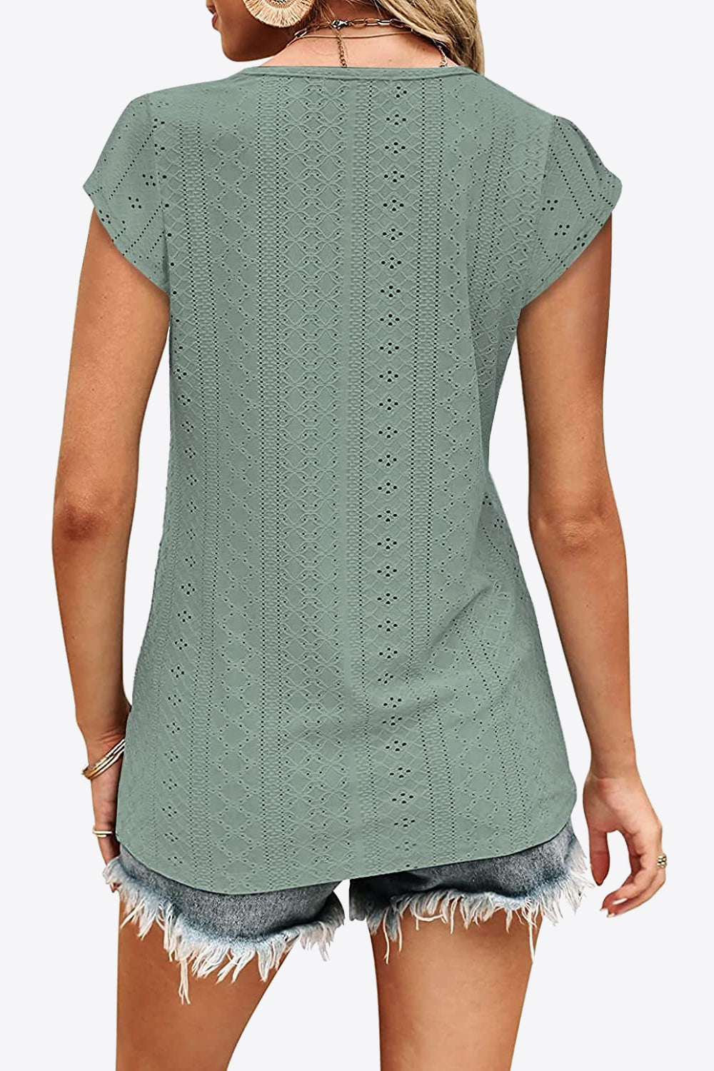 Eyelet Contrast V-Neck Tee - Nicole Lee Apparel