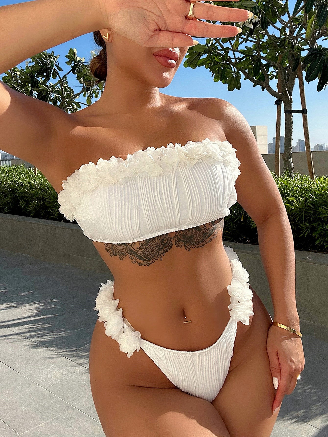 Applique Tie Back Two-Piece Bikini Set - Nicole Lee Apparel