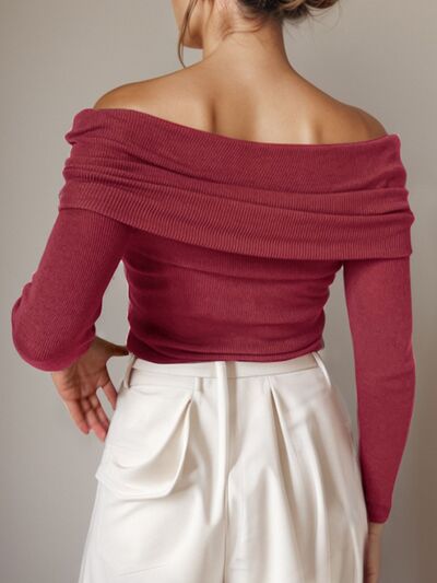 Off-Shoulder Long Sleeve Sweater - Nicole Lee Apparel