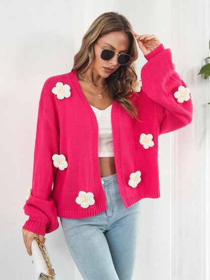 Floral Open Front Long Sleeve Cardigan - Nicole Lee Apparel