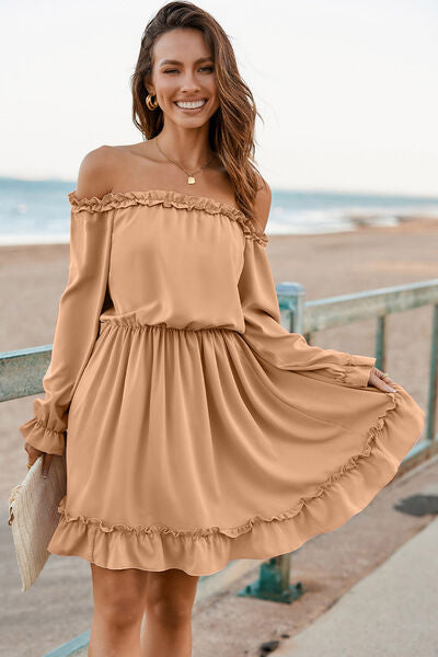 Frill Off-Shoulder Flounce Sleeve Dress - Nicole Lee Apparel