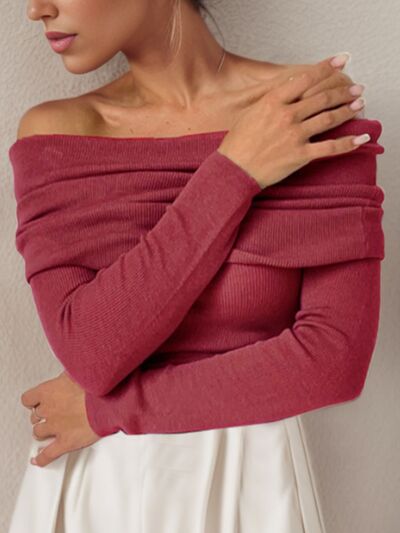 Off-Shoulder Long Sleeve Sweater - Nicole Lee Apparel