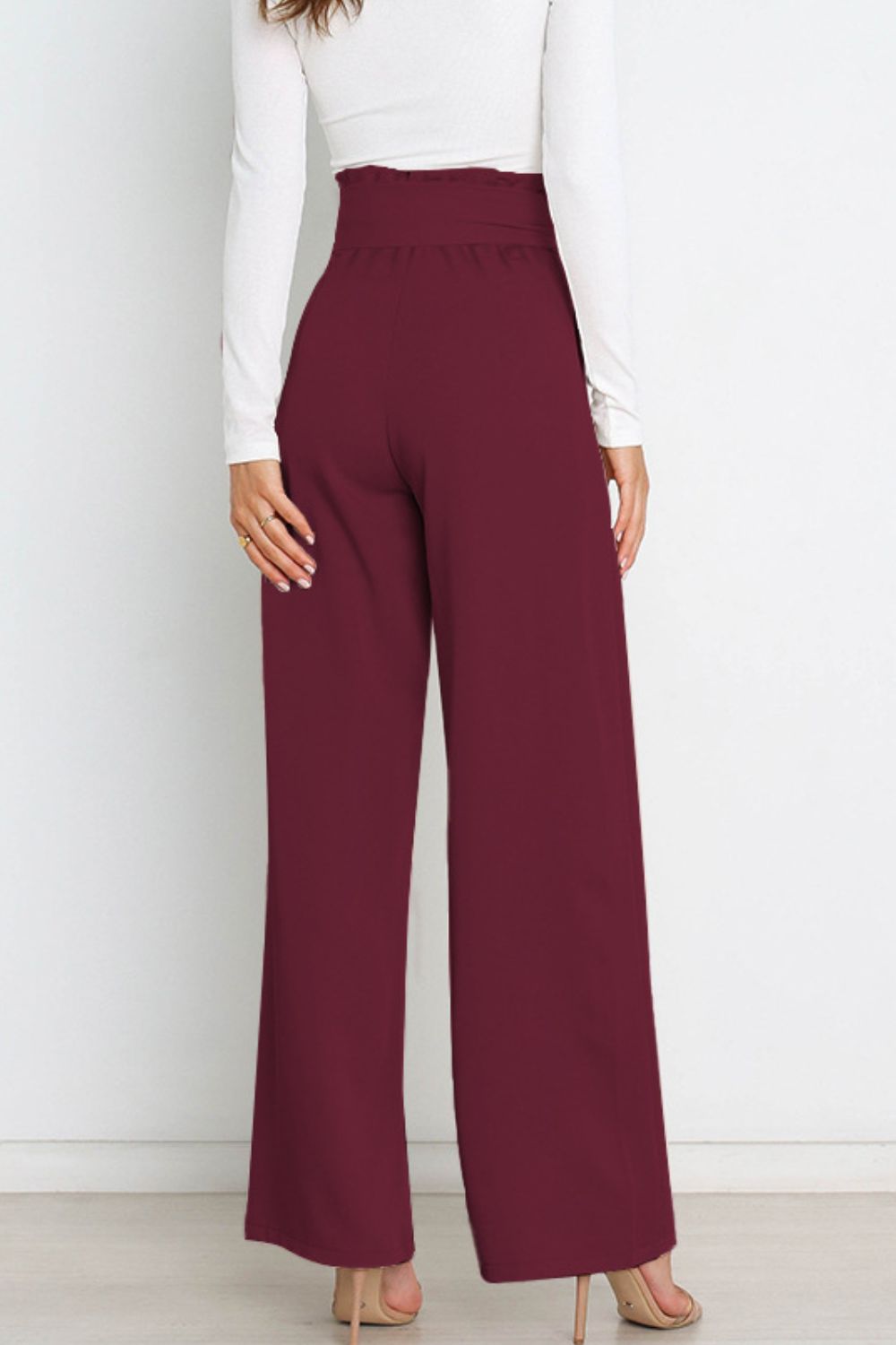 Tie Front Paperbag Wide Leg Pants - Nicole Lee Apparel