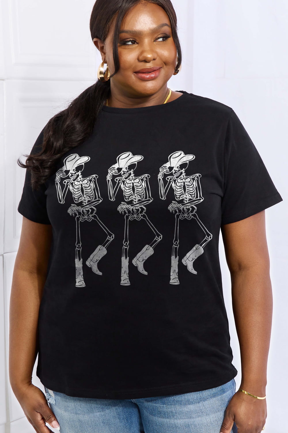 Simply Love Full Size Triple Skeletons Graphic Cotton Tee - Nicole Lee Apparel