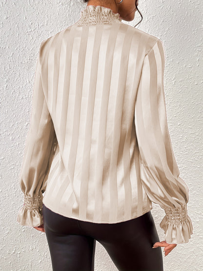 Smocked Mock Neck Long Sleeve Blouse