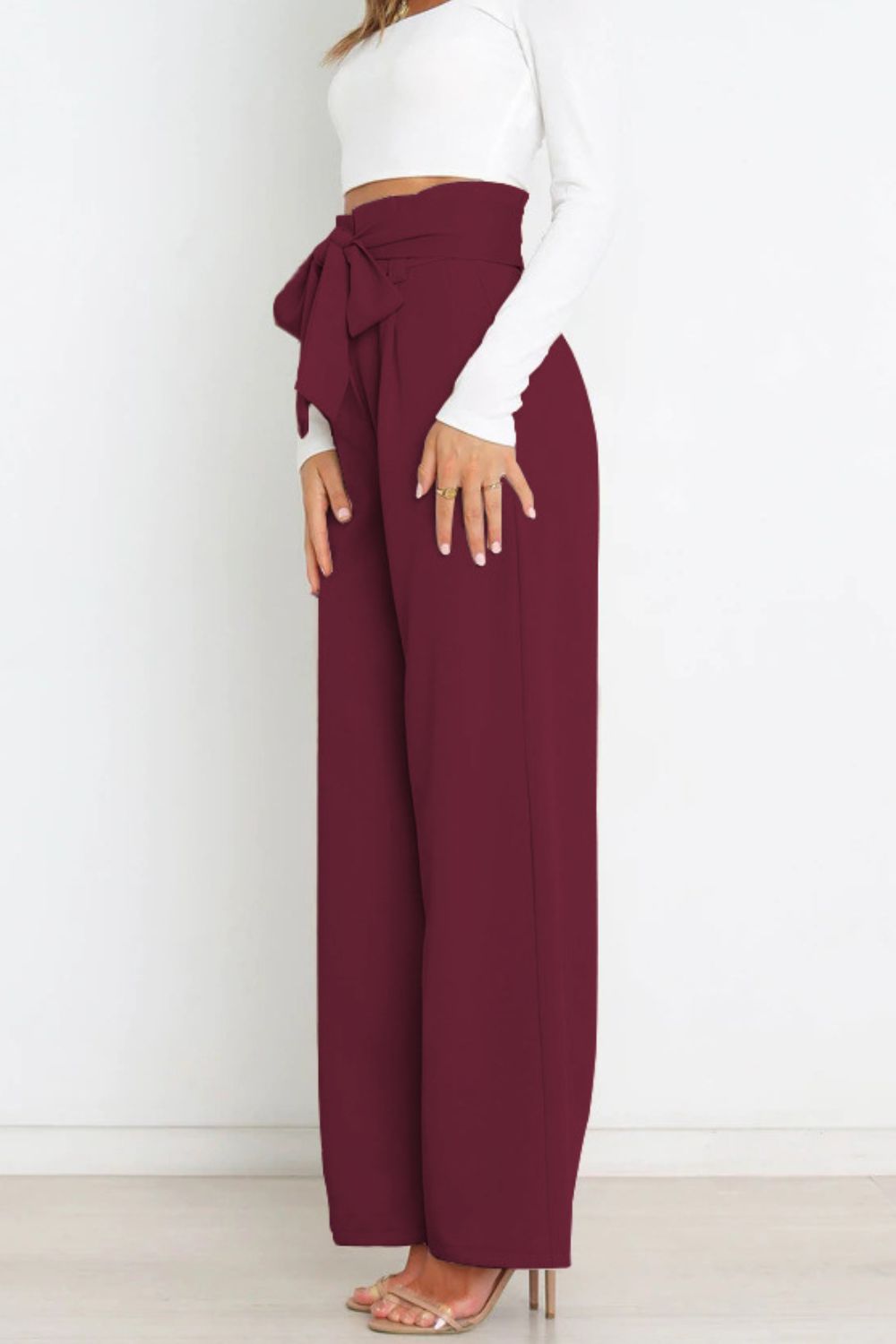 Tie Front Paperbag Wide Leg Pants - Nicole Lee Apparel