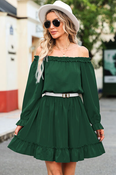 Frill Off-Shoulder Flounce Sleeve Dress - Nicole Lee Apparel