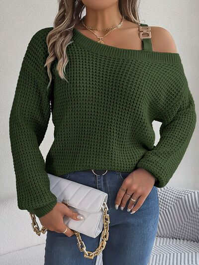 Asymmetrical Neck Long Sleeve Sweater - Nicole Lee Apparel