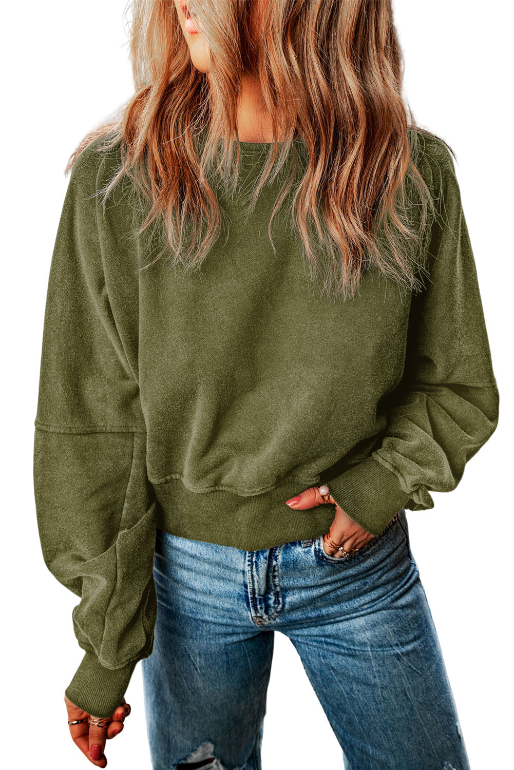 Round Neck Open Back Sweatshirt - Nicole Lee Apparel