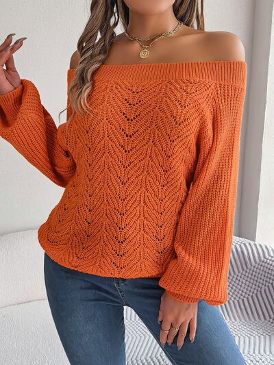 Openwork Off-Shoulder Long Sleeve Sweater - Nicole Lee Apparel