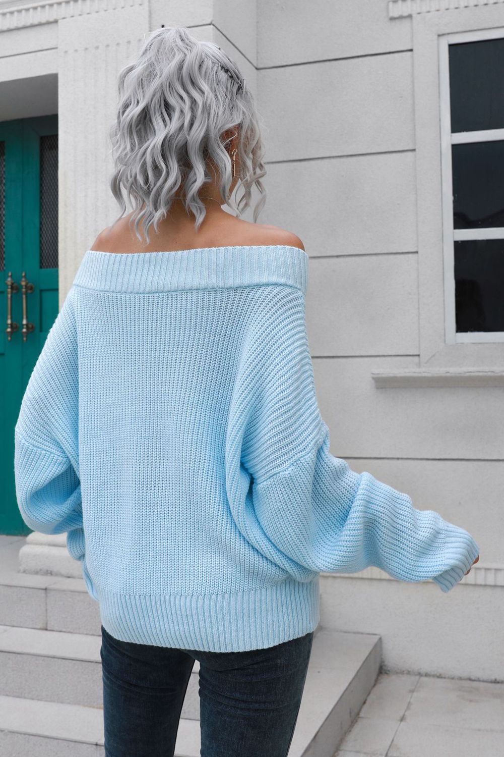 Off-Shoulder Ribbed Long Sleeve Pullover Sweater - Nicole Lee Apparel