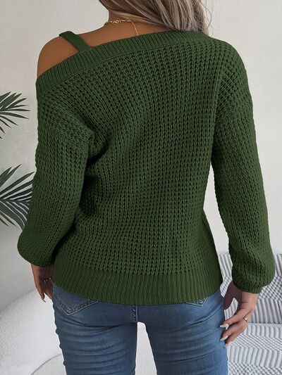 Asymmetrical Neck Long Sleeve Sweater - Nicole Lee Apparel