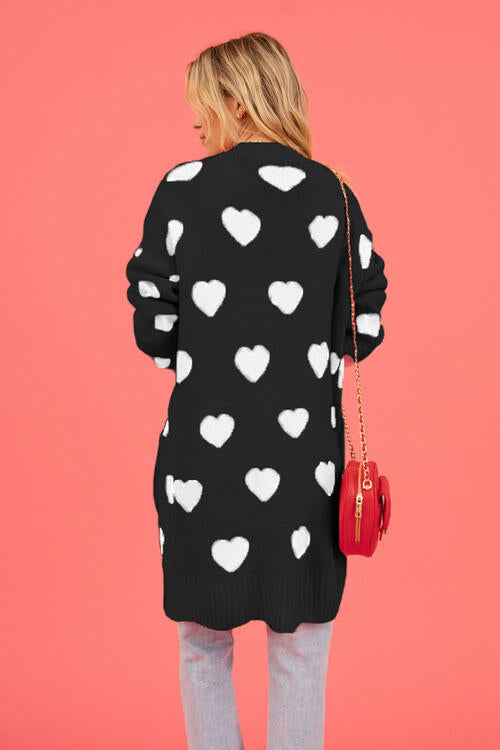 Heart Graphic Open Front Cardigan with Pockets - Nicole Lee Apparel