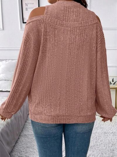 Round Neck Cold Shoulder Sweater - Nicole Lee Apparel