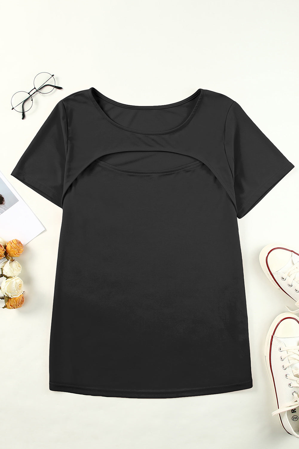 Plus Size Cutout Round Neck Short Sleeve Tee - Nicole Lee Apparel