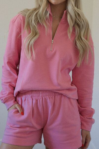 Half Zip Long Sleeve Sweatshirt and Shorts Set - Nicole Lee Apparel