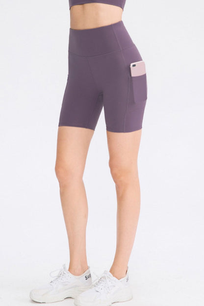 Wide Waistband Sports Shorts with Pockets - Nicole Lee Apparel