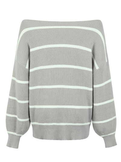 Striped Dropped Shoulder Pullover Sweater - Nicole Lee Apparel