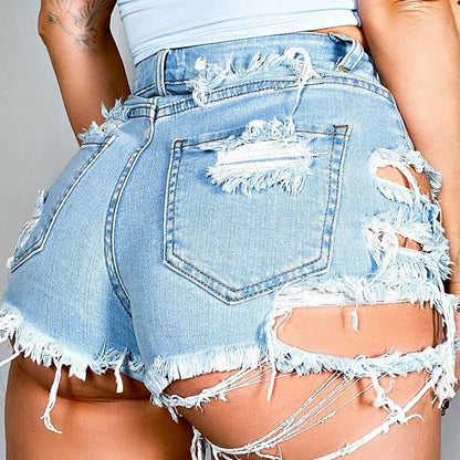 Asymmetrical Distressed Denim Shorts - Nicole Lee Apparel