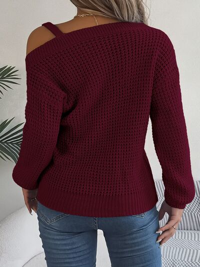 Asymmetrical Neck Long Sleeve Sweater - Nicole Lee Apparel