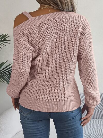 Asymmetrical Neck Long Sleeve Sweater - Nicole Lee Apparel