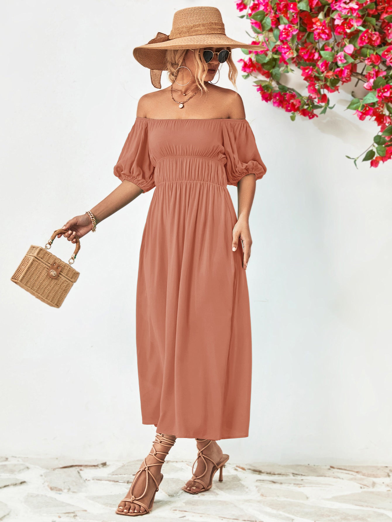 Off-Shoulder Balloon Sleeve Midi Dress - Nicole Lee Apparel