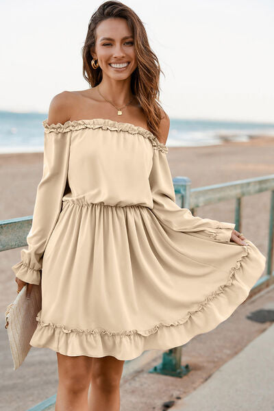 Frill Off-Shoulder Flounce Sleeve Dress - Nicole Lee Apparel